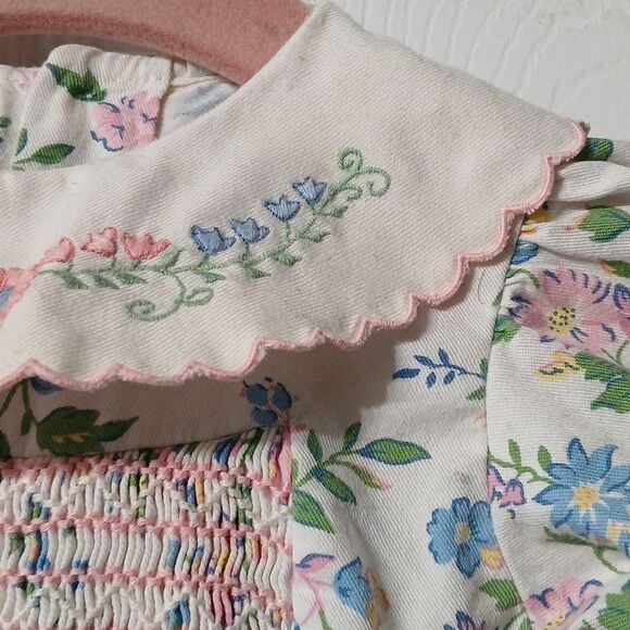 Friedknit Creations vintage smocked floral romper Sz 6m EUC - Picture 8 of 12